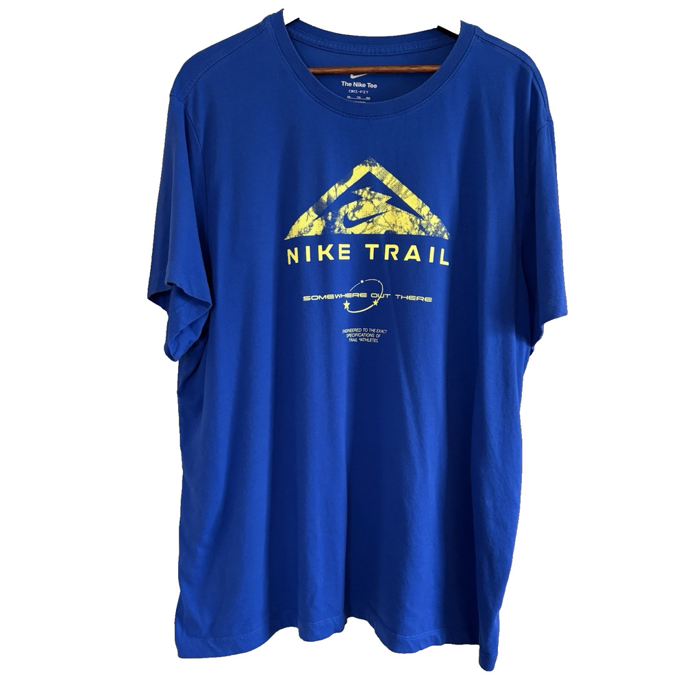 Nike Trail Dri-Fit Blue Graphic Print T-Shirt Size XXL Outdoor Running Hiking